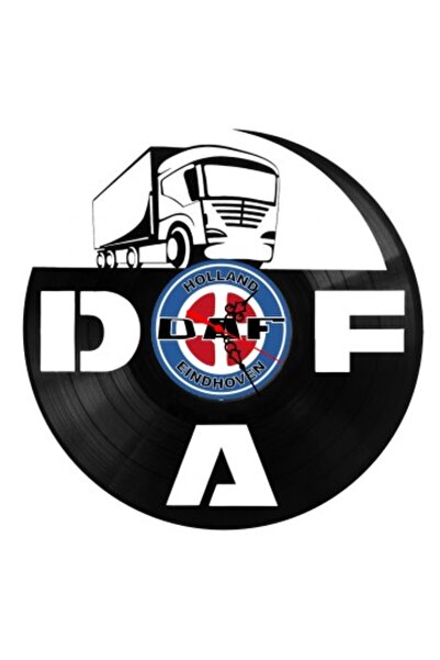DAF Ceas de perete decorativ din disc de vinil, Model camion / TIR, Negru, 30 cm