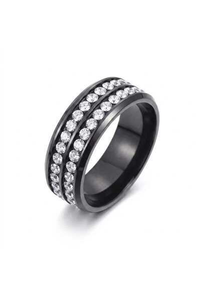 Black Season Double Zircon Ring Classic Steel Size 5-8 |   Black Season