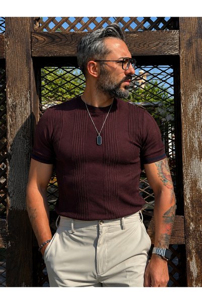 higo Men's Old Money Ribbed Textured Premium Knitwear T-Shirt