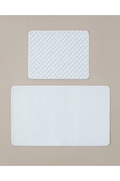 English Home Gridline Non-Slip Base Bath Mat Set 60X80 cm + 40X60 cm White
