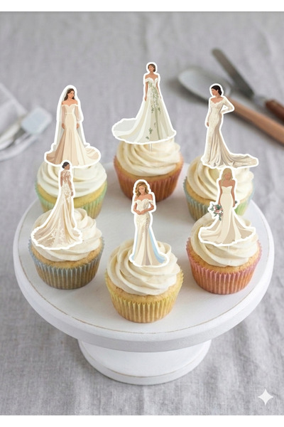gökçem 12 li Gelin Temalı Konsept Cupcake Süsü Kürdan Süs Topper