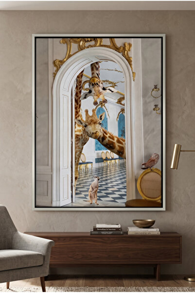 Jasmine Art Royal Giraffes Abstract Wall Art | Framed Canvas Print | Luxury M...