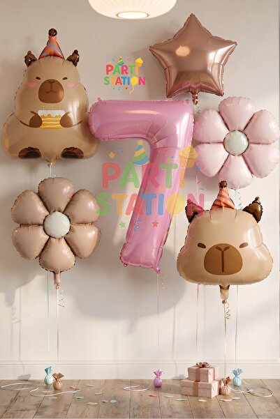 Parti Station Capybara Themed 7Th Birthday Balloon Set 6 Pieces Capybara Ball...