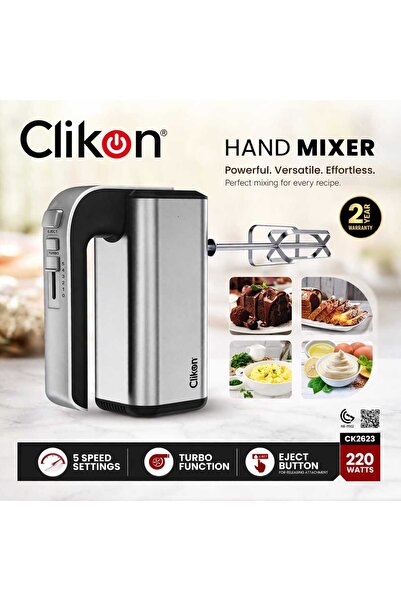 CLIKON Hand Mixer 220W 5 Speed Turbo Electric Kitchen Mixer