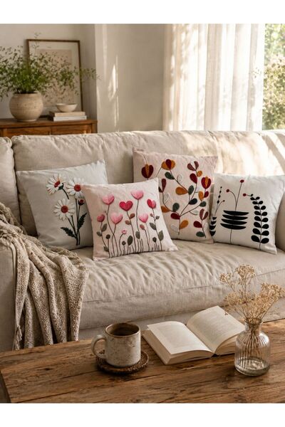 Loselya 4'lü Dijital Baskılı Dekoratif Kırlent Kılıfı Seti 43 x 43 cm