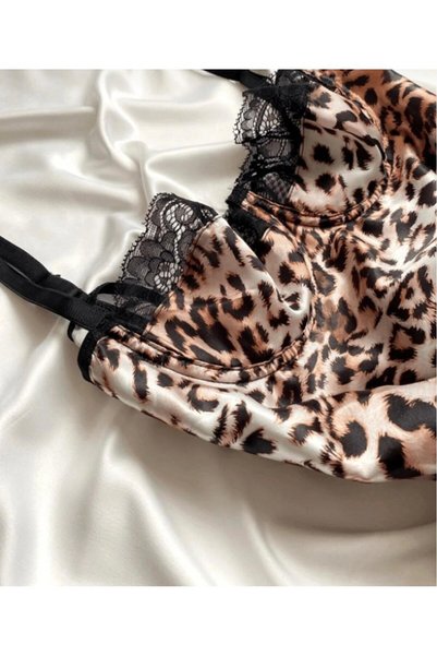 HAMA LOVE Women's Leopard Satin Nightgown