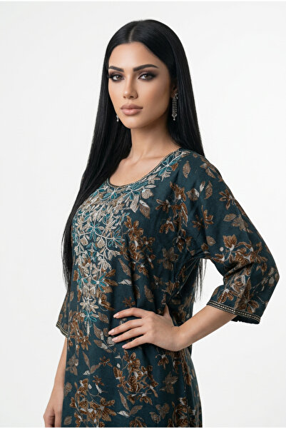 almasa alswda Green Cotton Robe with Green Sleeves