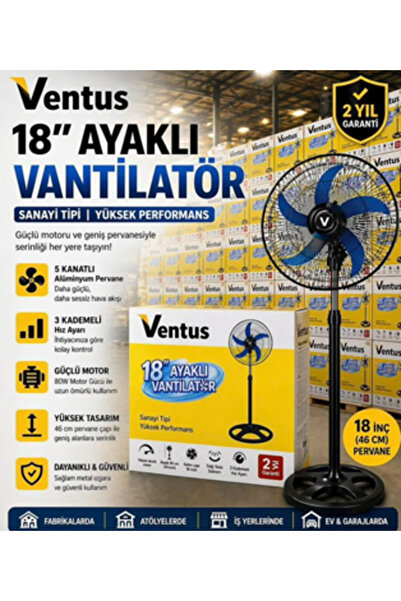 Hightek Ventus FS-18 18'' Sanayi Tipi Ayaklı Vantilatör | 80W | 3 Kademeli | ...