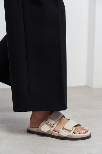 NİŞANTAŞI SHOES Larry Beige Matte Double Buckle Detail Flat Sole Women's Slip...