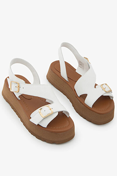 SAYL White Genuine Leather Buckle Platform Sole Women's Sandals