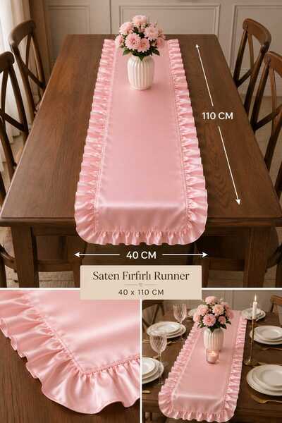 Deko Dekor Ruffled Decorative 40X110 Runner 100% Cotton Satin