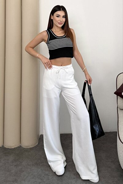 moda çağdaş Seasonal Comfortable Fit Linen Trousers