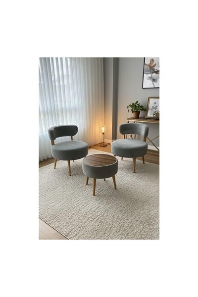 Bamino Çay Seti İkili Koltuk Berjer Ve Puf Takımı 3 lü Takım (Balkon, Salon ,...