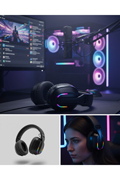 Wireless Oyuncu Kulaklığı RGB Işıklı Uzun Bataryalı Mikrofonlu Headset