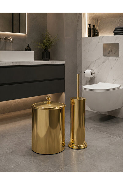 titanium design Gold Çöp Kovası Ve Fırçalık Seti