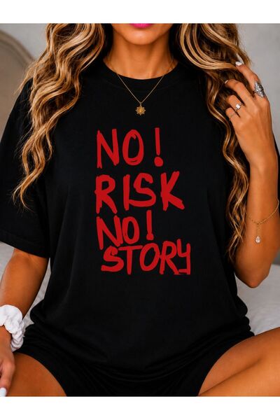 EYMORA No Risk No Story Written Trend Cycling Collar T-Shirt