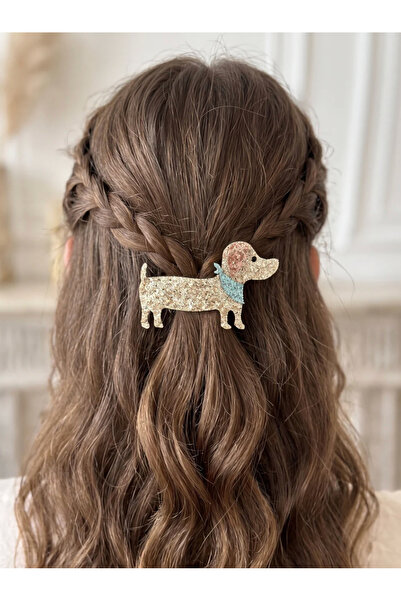 chipiques Shiny Glitter Small Automatic Clip Buckle with Sausage Dog Figure -...
