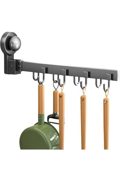 TERRIFI Stainless Steel Kitchen Utensil Holder with 8 Hooks, 27cm Suction Cup...