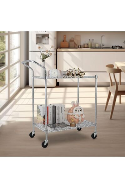 Garvee Heavy Duty Metal 2 Tier Trolley with Metal Wire Shelves Office Kitchen...