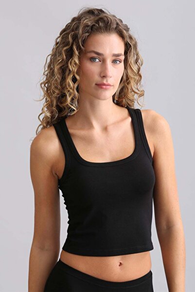 Aytuğ&Mısırlı Egyptian Modal by Tencel U Helen Thick Strap Crop / T-Shirt Black