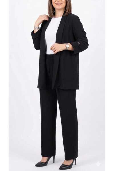 Butik Summer Thin Aerobin Fabric Plus Size Jacket Pants Bottom Top Set