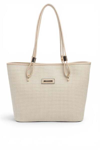 Silver Polo Kum - Kum Beige Plaid Line Square Women's Shoulder Bag Sp1282