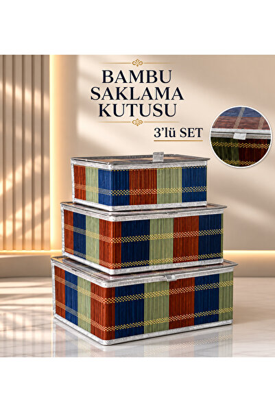 mafa home Set of 3 Plaid Patterned Storage Boxes with Bamboo Lids – Multi-Pur...