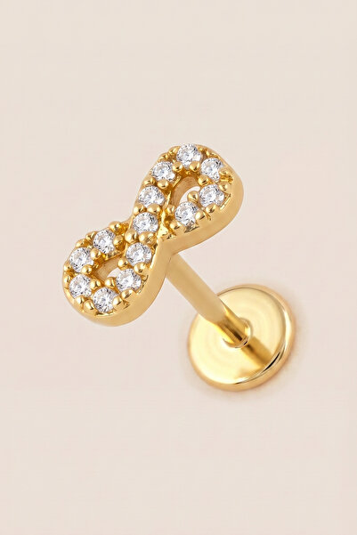 Hetra Altın Renkli 316L Cerrahi Çelik Sonsuzluk Figürlü Flatback Piercing - H...