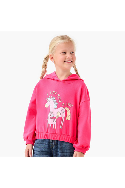 Juniors Unicorn Print Hoodie with Long Sleeves