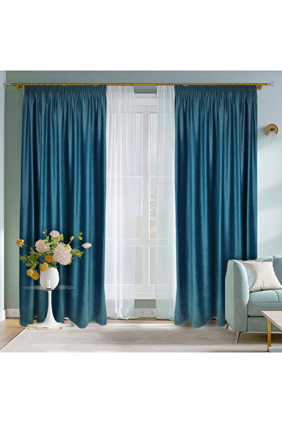 Arasya Home Design Draperie de Catifea Semi-Opaca 70% Albastru