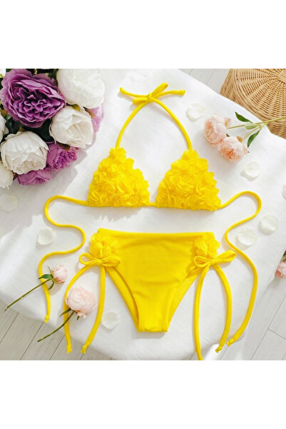 bright moon Girls' Special Design Floral Bikini Set with Adjustable Laces