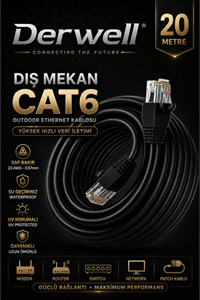 Derwell 20 METRE CAT6 Dış Mekan Outdoor Ethernet Kablosu 23 AWG 0.57mm Kalın ...