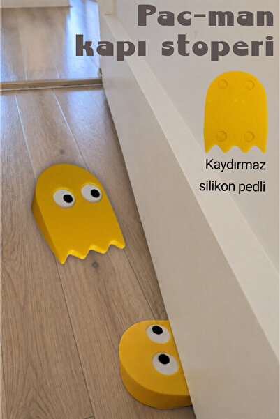 Shilu Sarı Pacman Dekoratif Kapı Stoperi Silikon Pedli Kapı Altı Tutucu