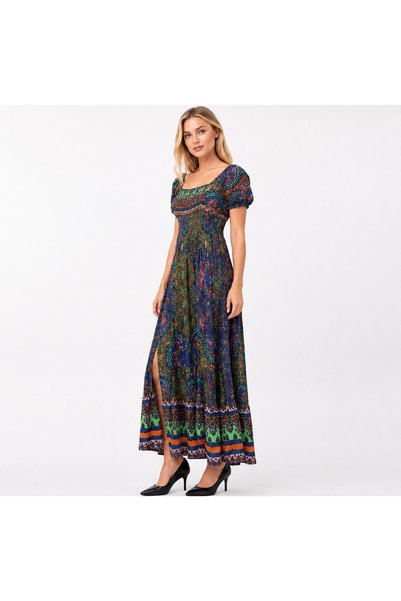 KatarinaShop Women's Ethnic Patterned Gipeli Blouse Balloon Sleeve Bohemian Summer Stylish Blouse