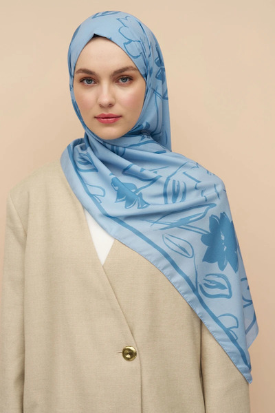 Madame Polo Clay Pattern Italian Silk Shawl - Blue