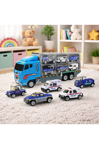 Vivendo Camion Transport Masini Politie cu 6 Masinute Metalice Lansator Rampa...