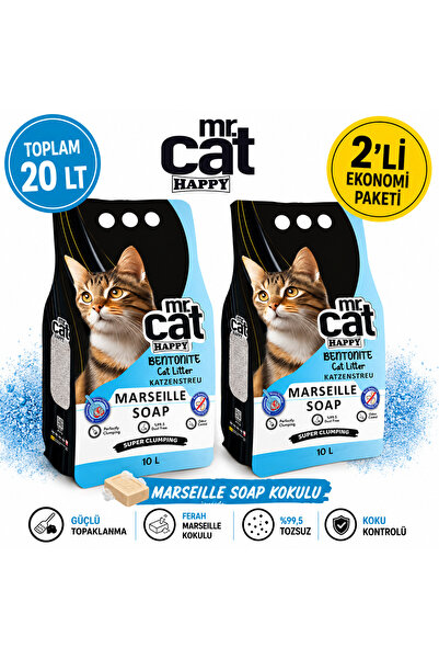 MR.CAT HAPPY Marseille Soap Kokulu Bentonit Kedi Kumu 10 LT x 2 Adet Toplam 2...