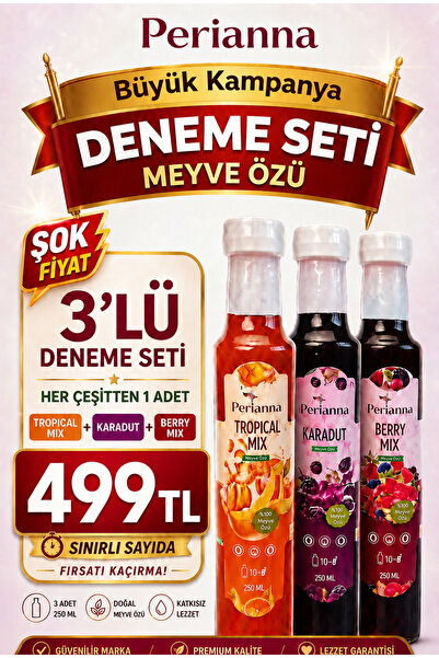 Perianna 3’lü Deneme Seti Meyve Özü (KARADUT, BERRY MİX, TROPİCAL MİX.