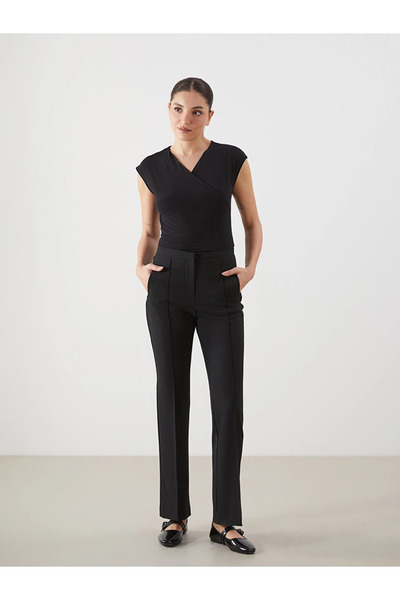 LC Waikiki Black Standard Fit Women's Pleated Trousers