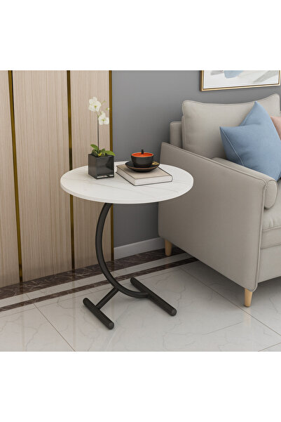 Vivendo Masa rotunda din otel inoxidabil, model marmura alba 40x57 cm
