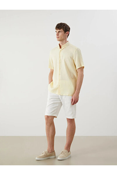 LC Waikiki Yellow Regular Fit Short Sleeve 100% Linen Men's Shirt