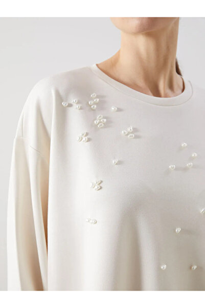 LC Waikiki Ecru Crew Neck Stoned Women's Tunic
