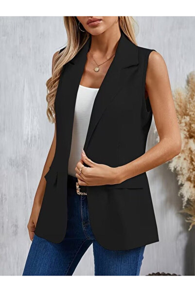 Efnaz style Women's Sleeveless Collared Front Single Button Atlas Jacket