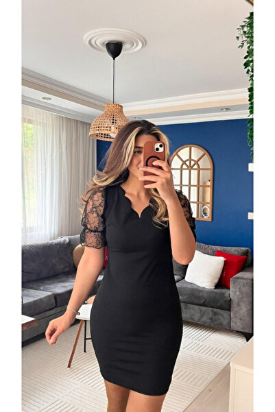 Efnaz style فستان نسائي من الكريب المستورد بأكمام قصيرة ورقبة على شكل حرف V و...