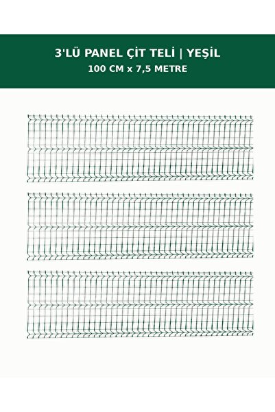 DİĞER1111 3'lü Panel Çit Teli 7,5 Metre 100cm Yükseklik Yeşil Renk