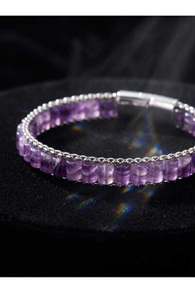 Parmas Design Men's Premium Steel Bracelet with Amethyst Natural Stone and Wi...