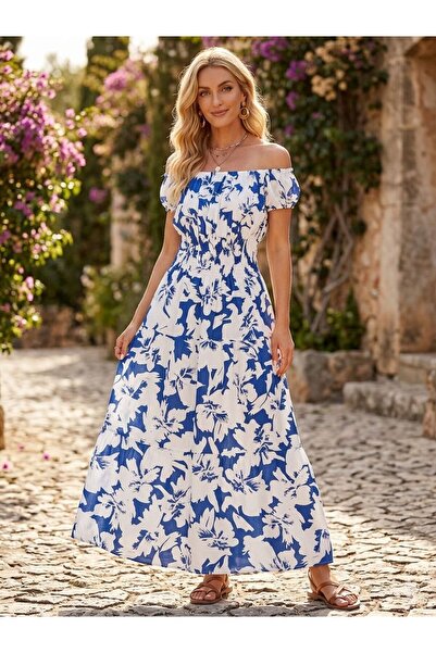 tülaybutik Women's Summer Terry Terry Patterned Dresses Full Lycra
