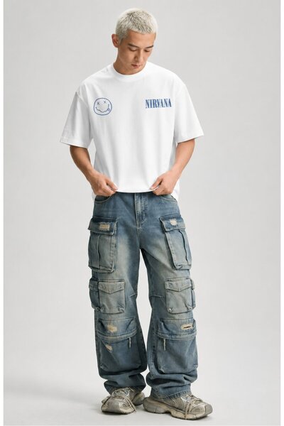 Fuddy Moda Unisex Nirvana Members Name Back Print T-Shirt, Oversize Rock Band Themed Crew Neck Tshirt