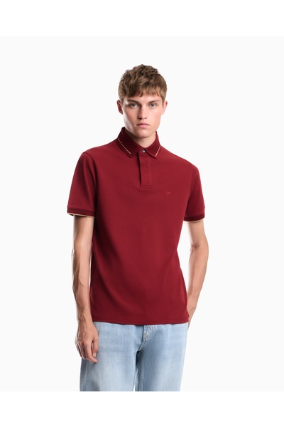Emporio Armani Men's Regular Cut Eagle Logo Embroidered Cotton Pique Fabric S...