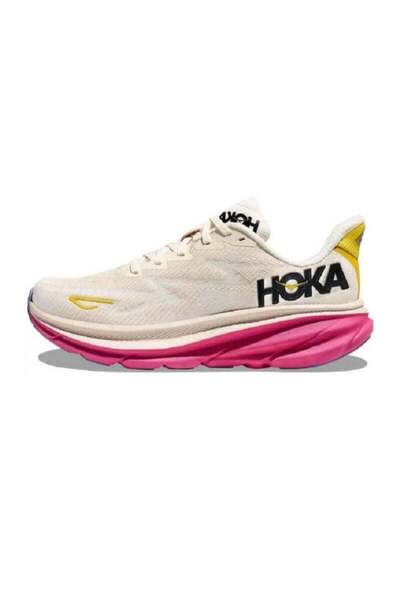 Hoka One One Clifton 9 Outdoor Running Sneakers Beige/Pink/Yellow